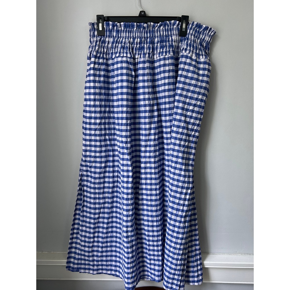 Universal Thread Blue Gingham Smocked Paperbag Waist Midi Skirt Large